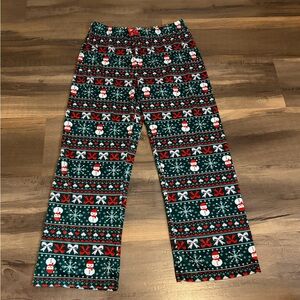 Womens Festive Snowman Print Pajama Pants Green and Red Size Large